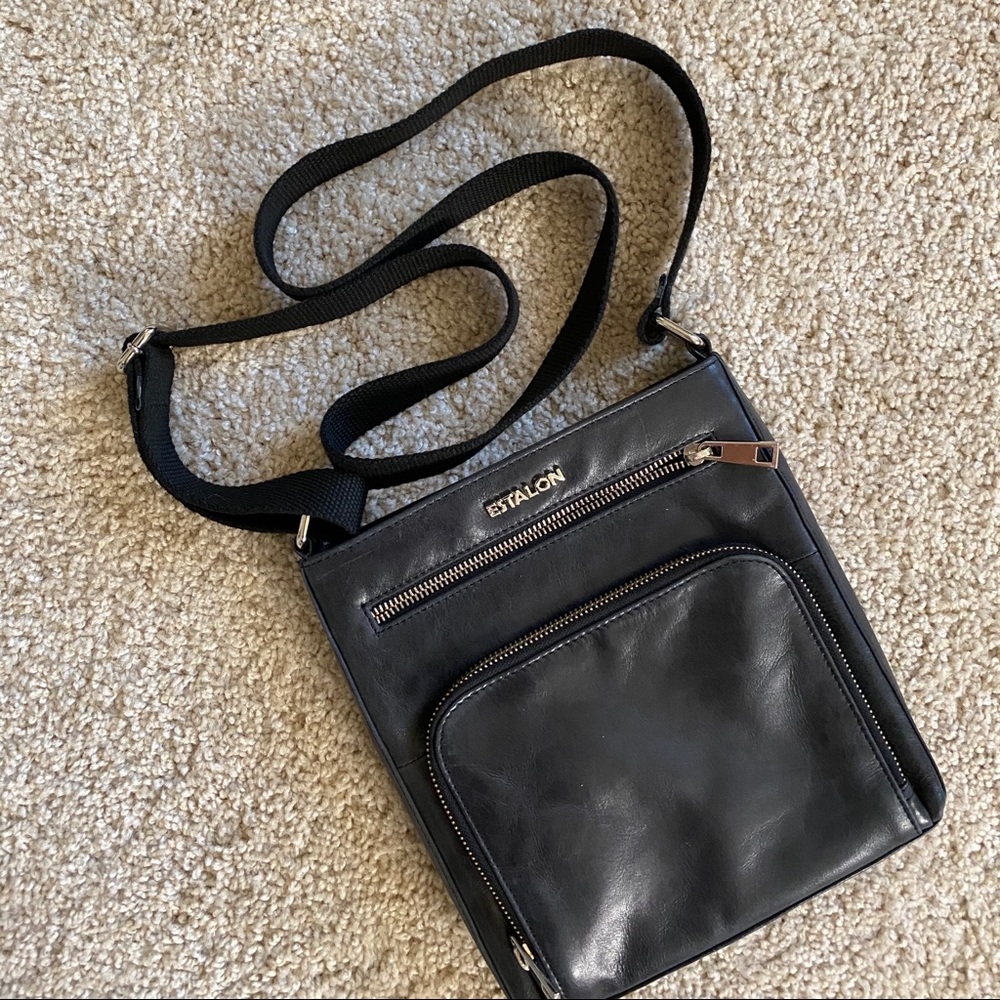Estalon Crossbody Leather Black Leather Satchel